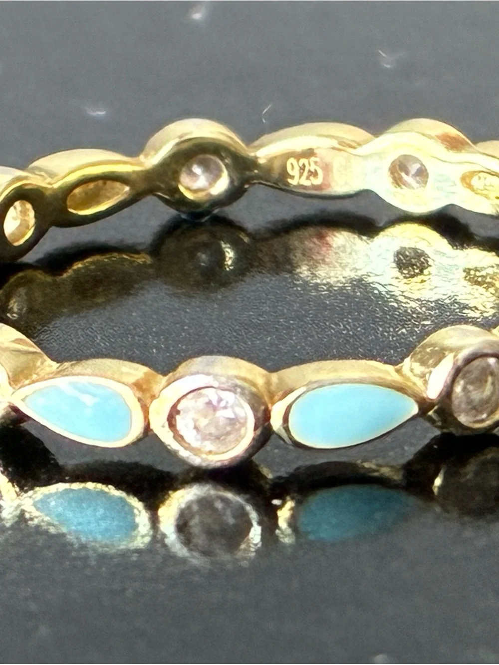 Sterling Silver 925 Ring with Sky Blue Enamel Sz 7